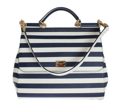 White Blue Striped SICILY Leather Shoulder Bag