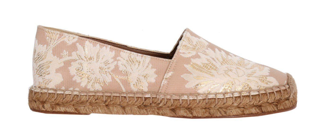 Beige Gold Floral Brocade Espadrilles Shoes
