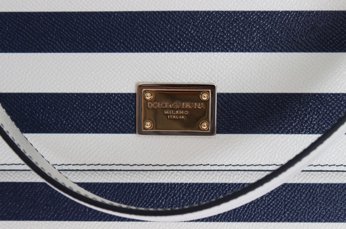 White Blue Striped SICILY Leather Shoulder Bag