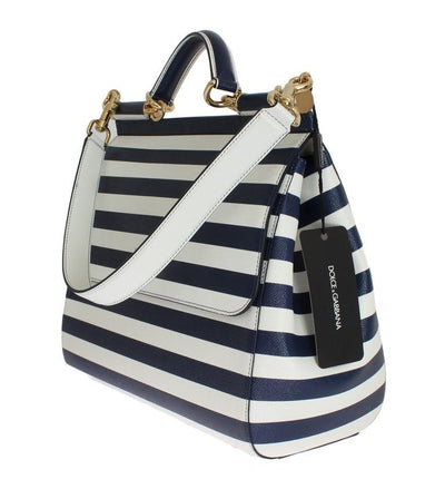 White Blue Striped SICILY Leather Shoulder Bag