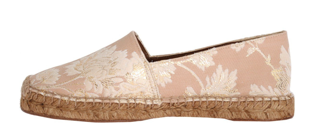 Beige Gold Floral Brocade Espadrilles Shoes