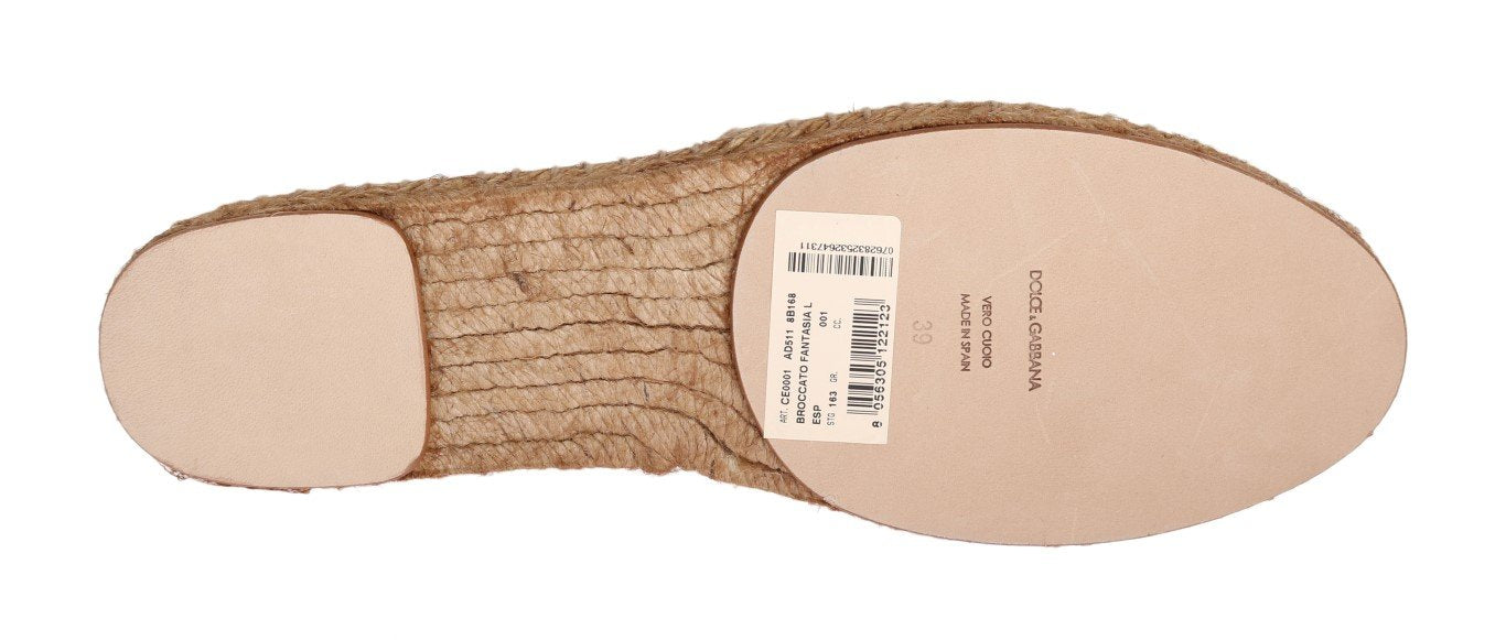 Beige Gold Floral Brocade Espadrilles Shoes