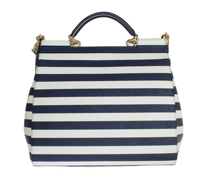 White Blue Striped SICILY Leather Shoulder Bag