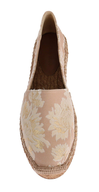 Beige Gold Floral Brocade Espadrilles Shoes