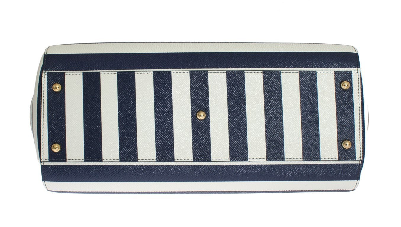 White Blue Striped SICILY Leather Shoulder Bag