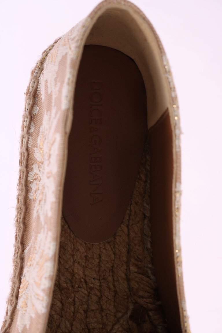 Beige Gold Floral Brocade Espadrilles Shoes