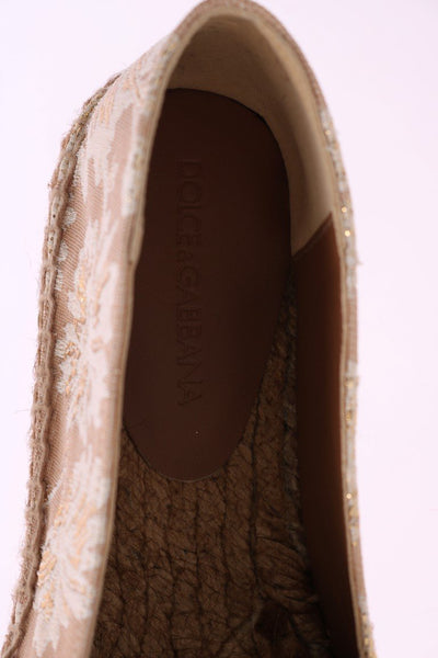 Beige Gold Floral Brocade Espadrilles Shoes