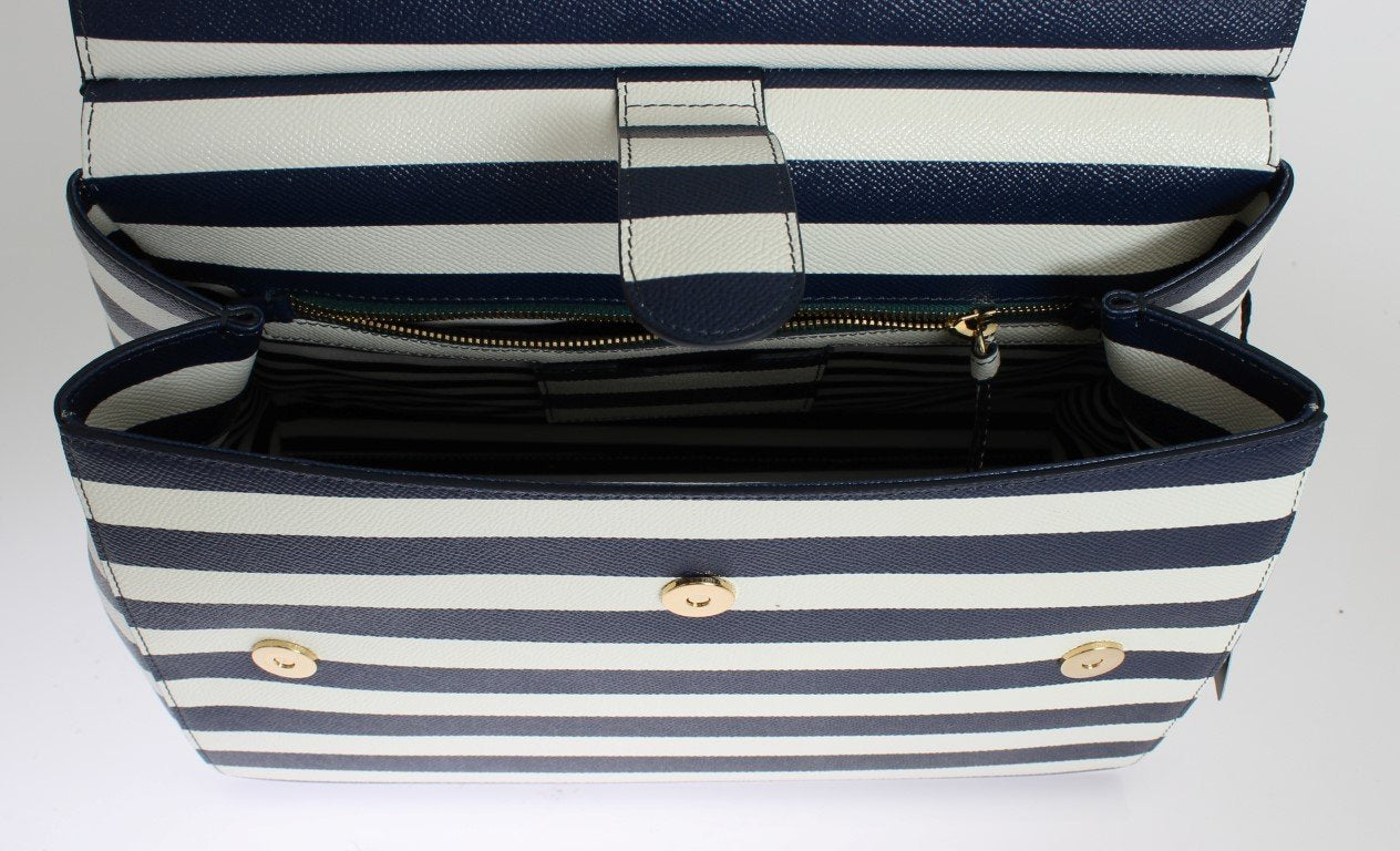 White Blue Striped SICILY Leather Shoulder Bag