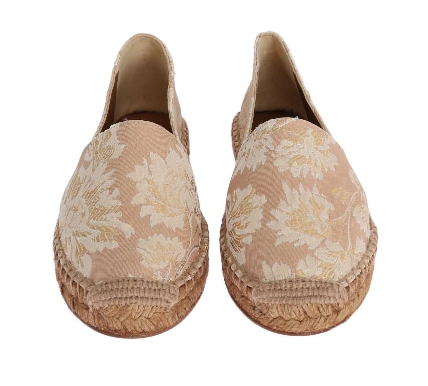 Beige Gold Floral Brocade Espadrilles Shoes