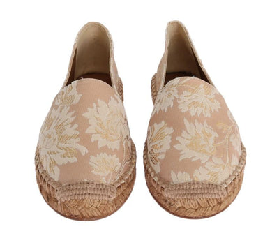 Beige Gold Floral Brocade Espadrilles Shoes