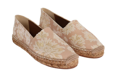 Beige Gold Floral Brocade Espadrilles Shoes