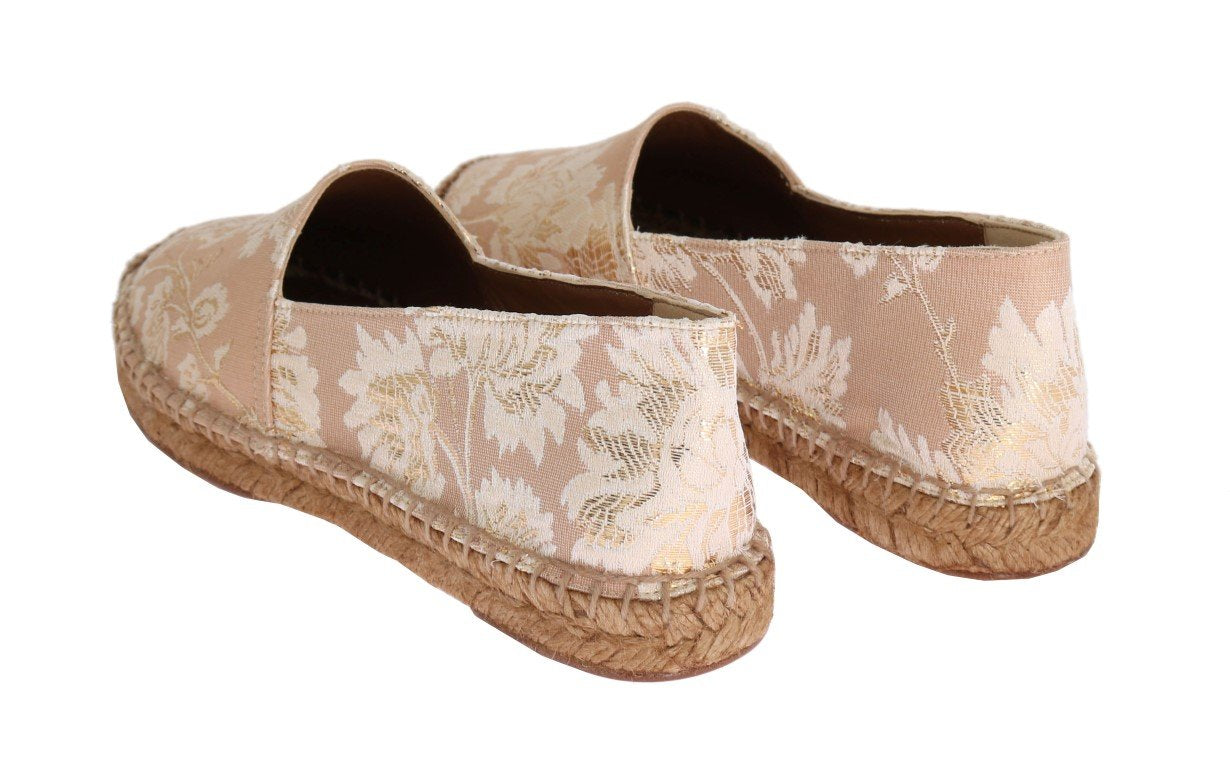 Beige Gold Floral Brocade Espadrilles Shoes