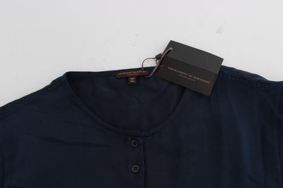 Blue Silk Henley Long Sleeve T-shirt