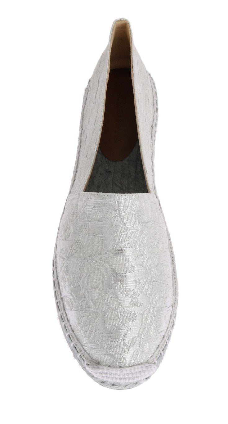 Silver Floral Brocade Espadrilles Shoes