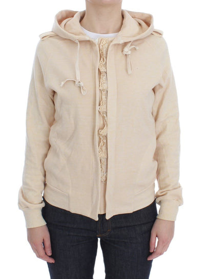Beige Lace Hooded Zip Cardigan
