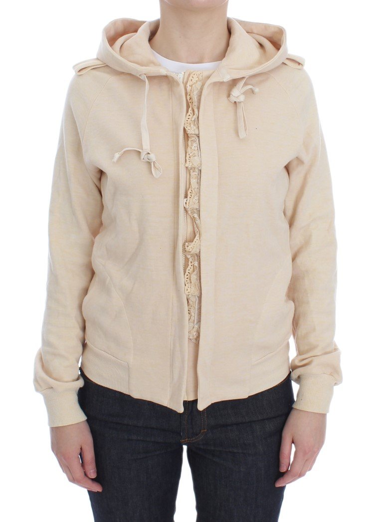 Beige Lace Hooded Zip Cardigan