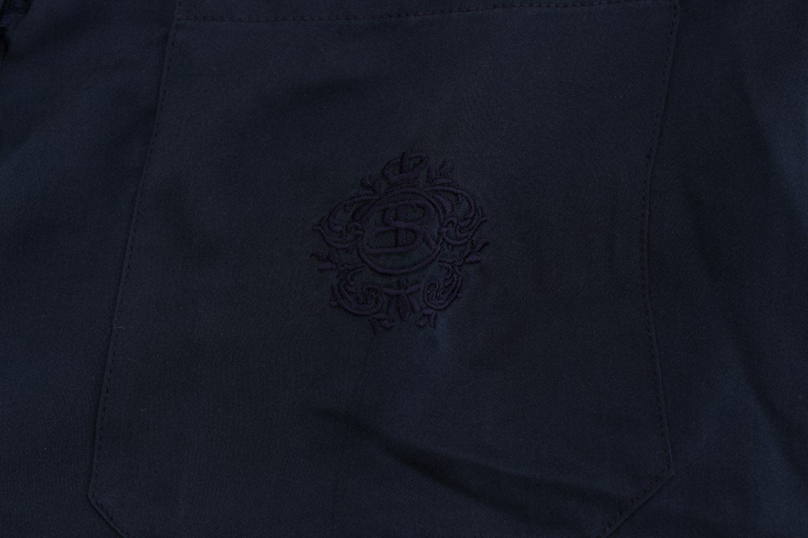 Blue Silk Henley Long Sleeve T-shirt