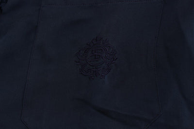 Blue Silk Henley Long Sleeve T-shirt