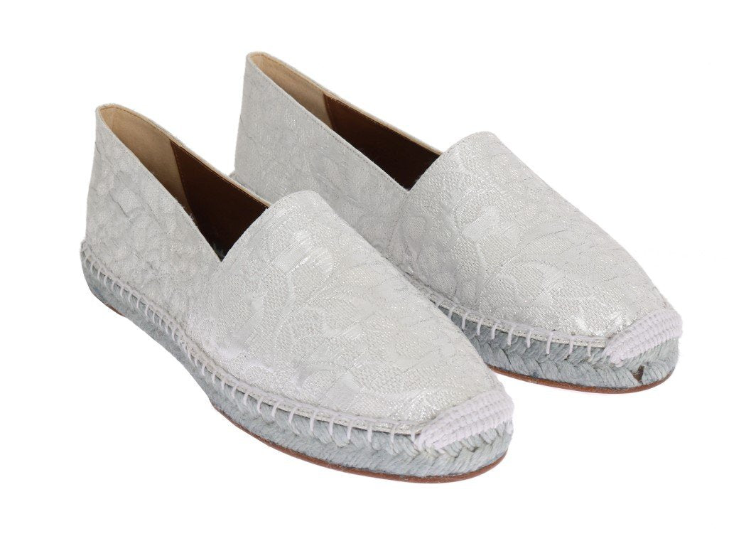 Silver Floral Brocade Espadrilles Shoes