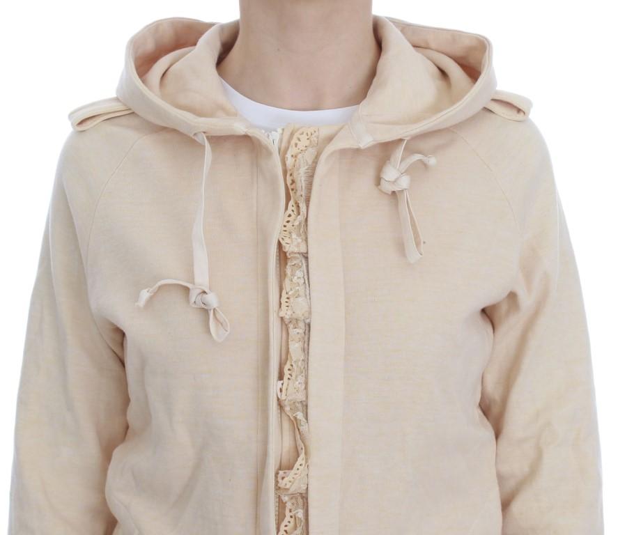 Beige Lace Hooded Zip Cardigan