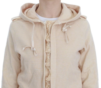 Beige Lace Hooded Zip Cardigan