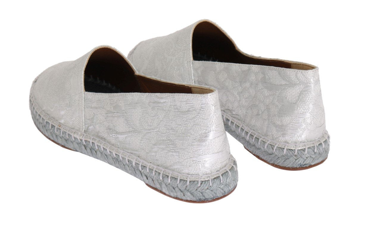 Silver Floral Brocade Espadrilles Shoes