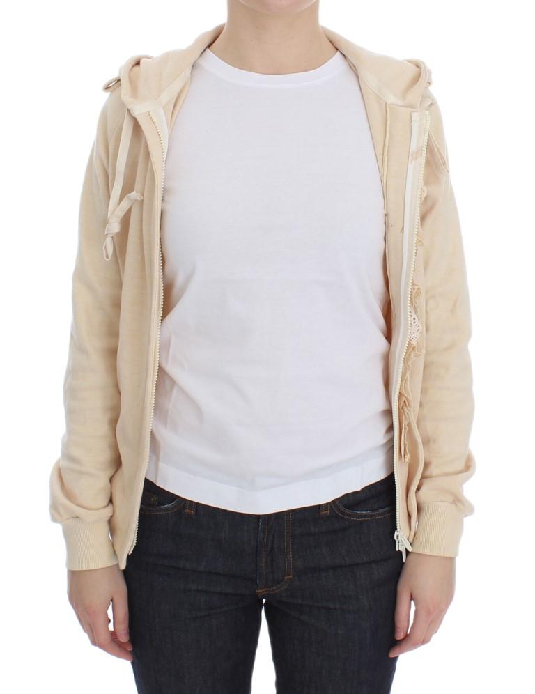 Beige Lace Hooded Zip Cardigan