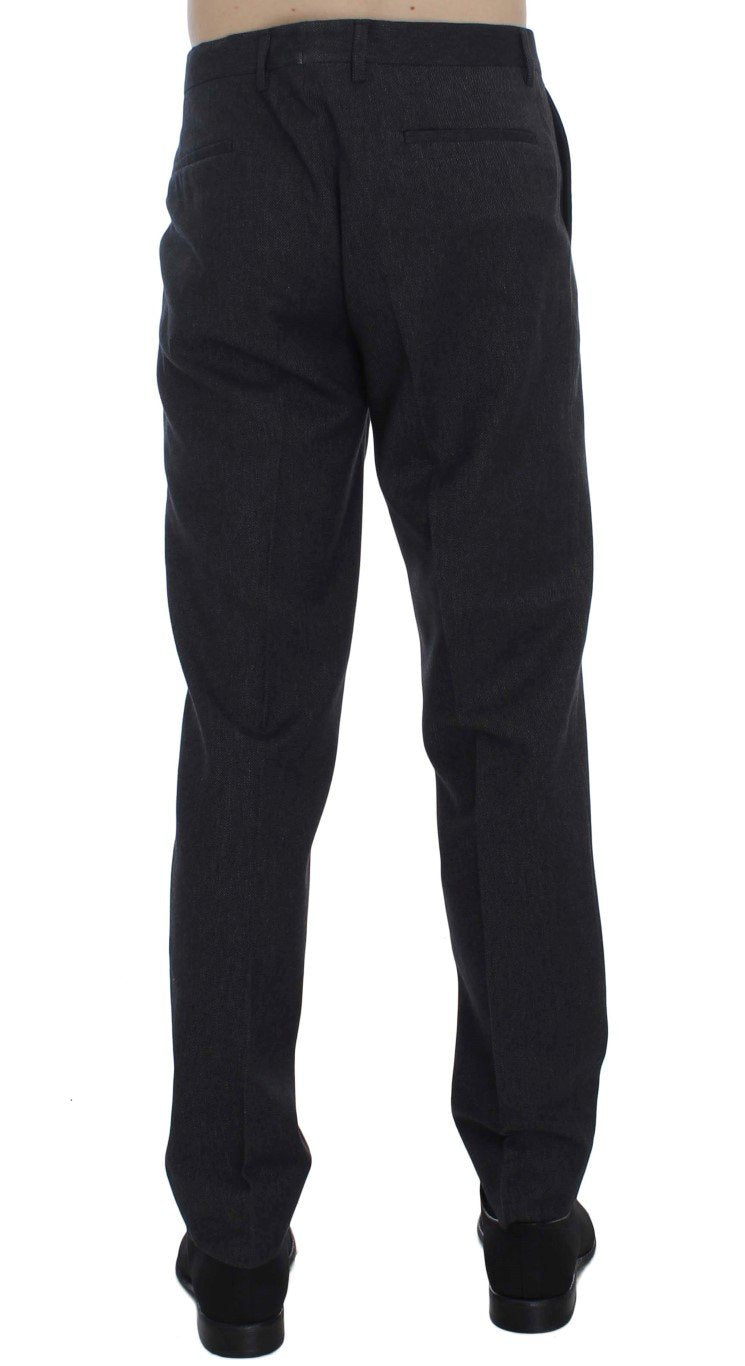 Gray Cotton Slim Fit Casual Pants