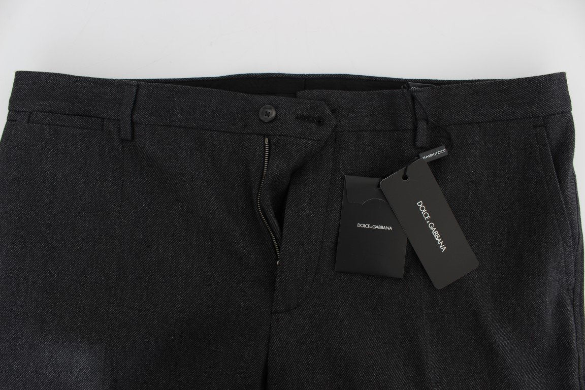 Gray Cotton Slim Fit Casual Pants