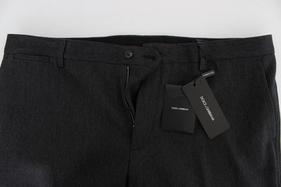 Gray Cotton Slim Fit Casual Pants