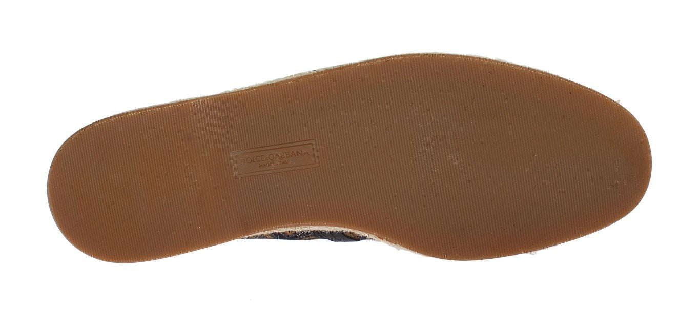 Blue Canvas Yellow Pattern Logo Loafers