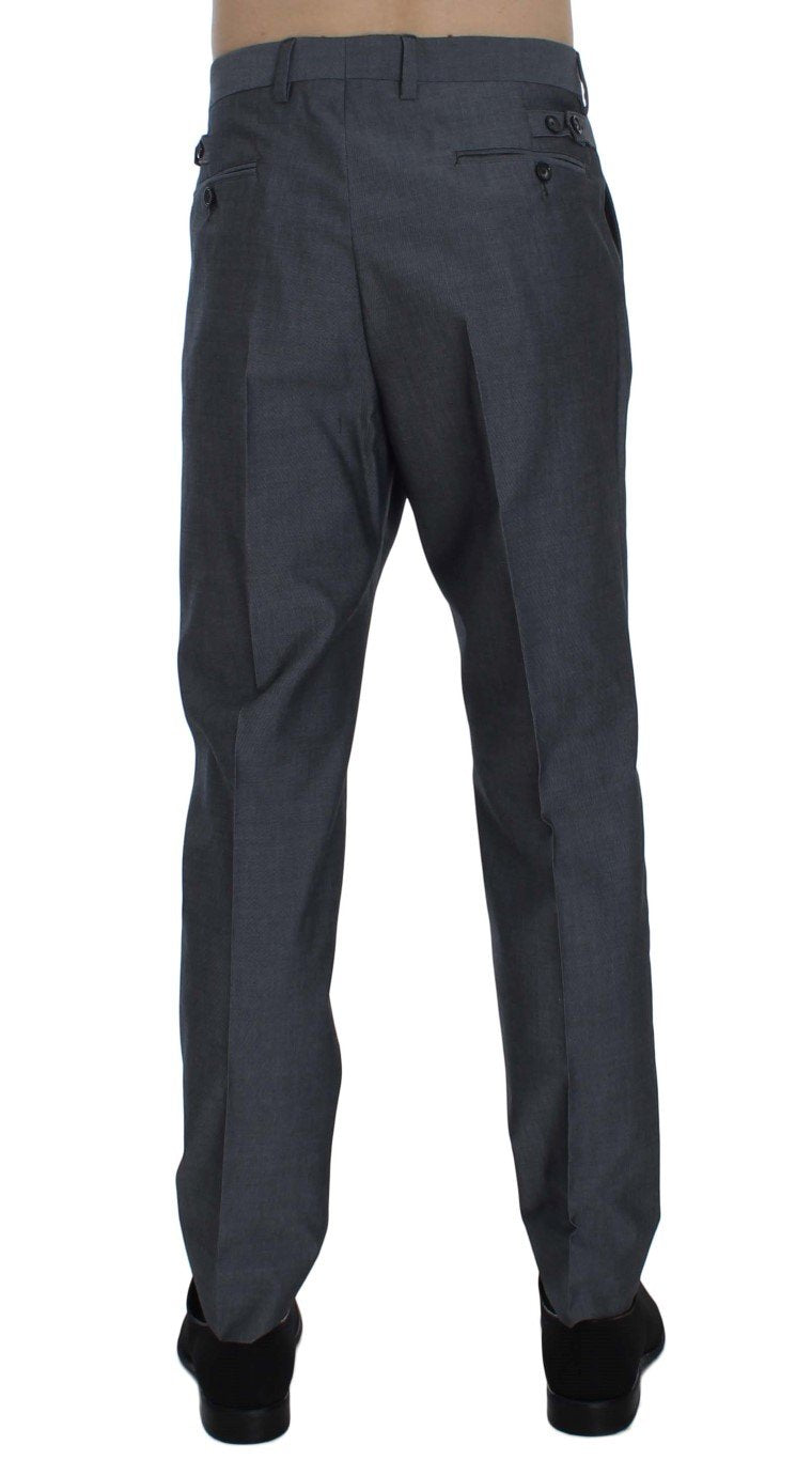 Gray Wool Cotton Slim Fit Pants