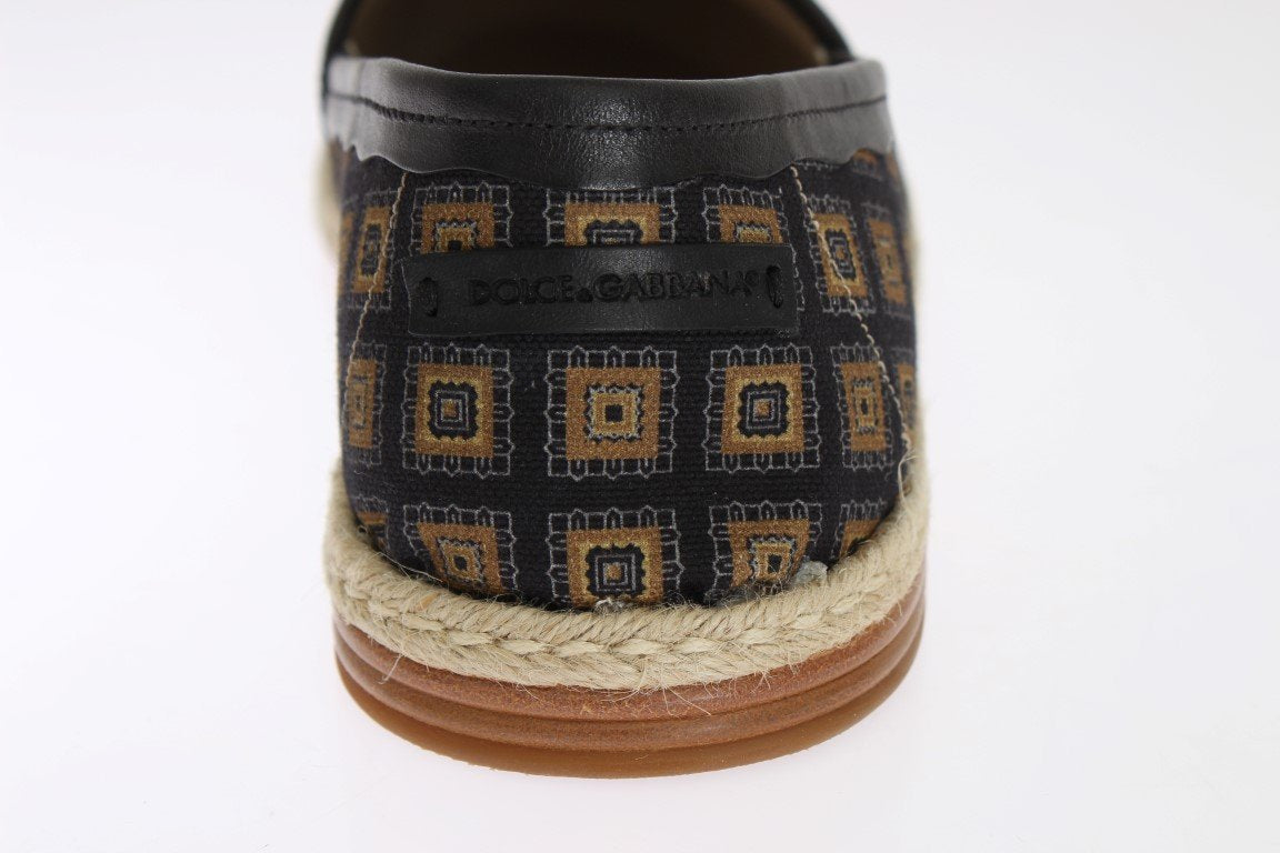 Blue Canvas Yellow Pattern Logo Loafers