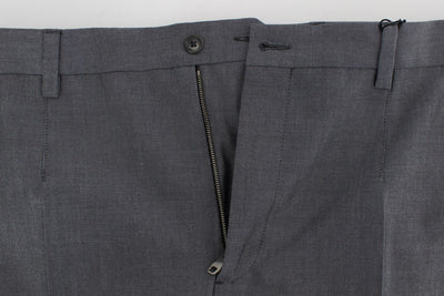 Gray Wool Cotton Slim Fit Pants