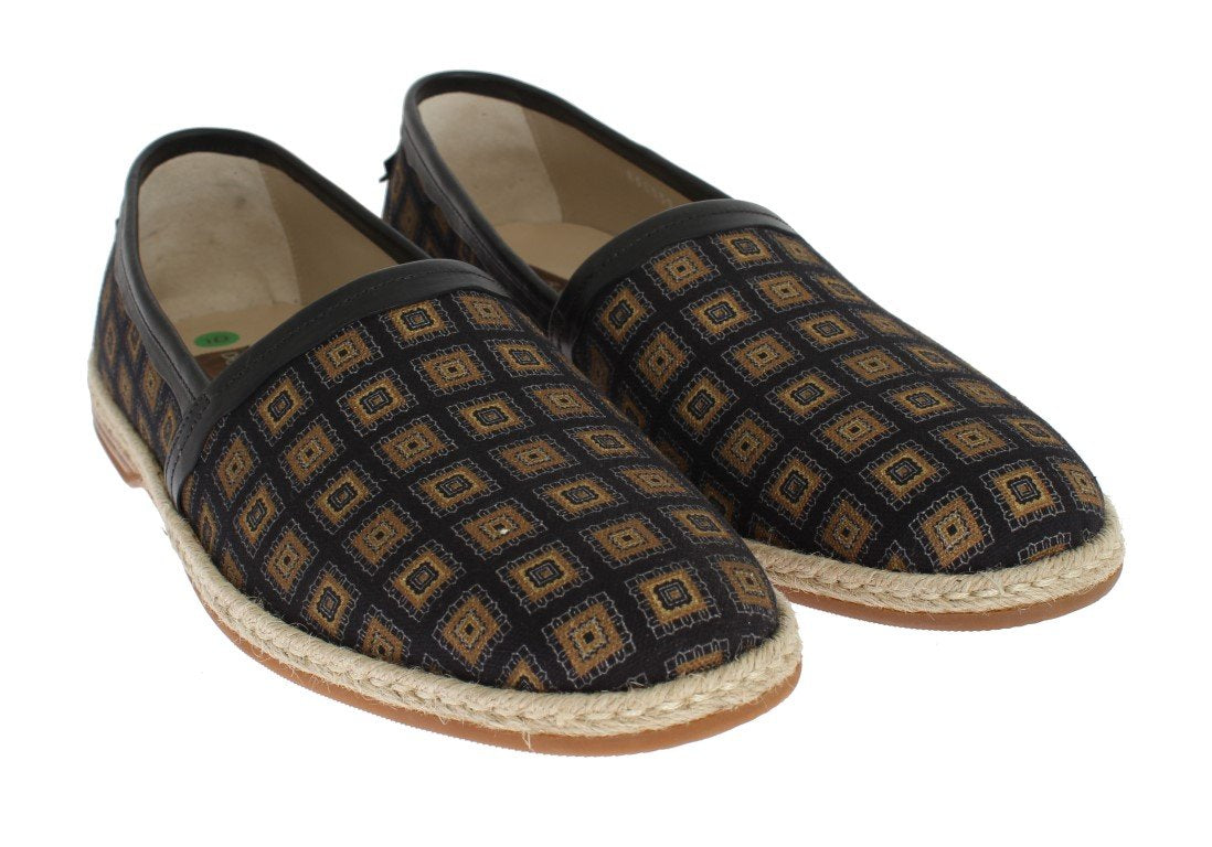 Blue Canvas Yellow Pattern Logo Loafers