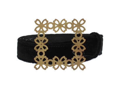 Black Velvet Gold Buckle Waist Belt