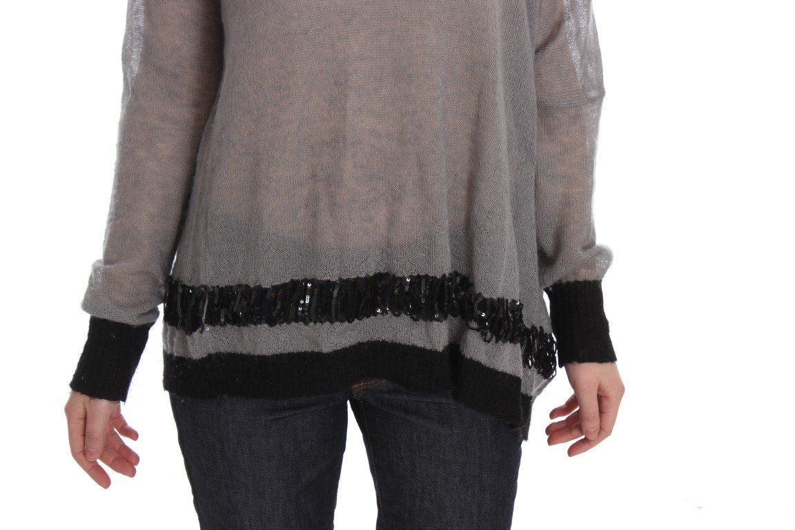 Gray Knitted Embellished Sweater
