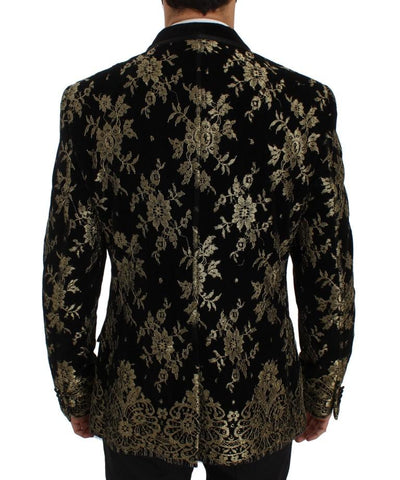 Black Gold Floral Lace Slim Fit Blazer Jacket