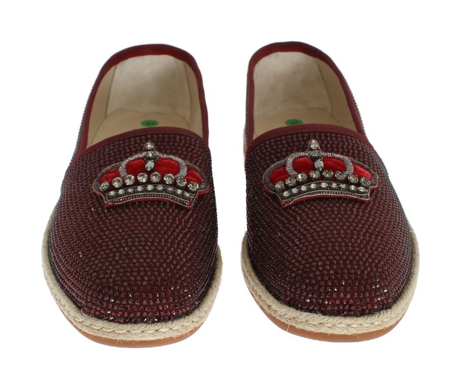 Red Canvas Swarovski Strass Loafers