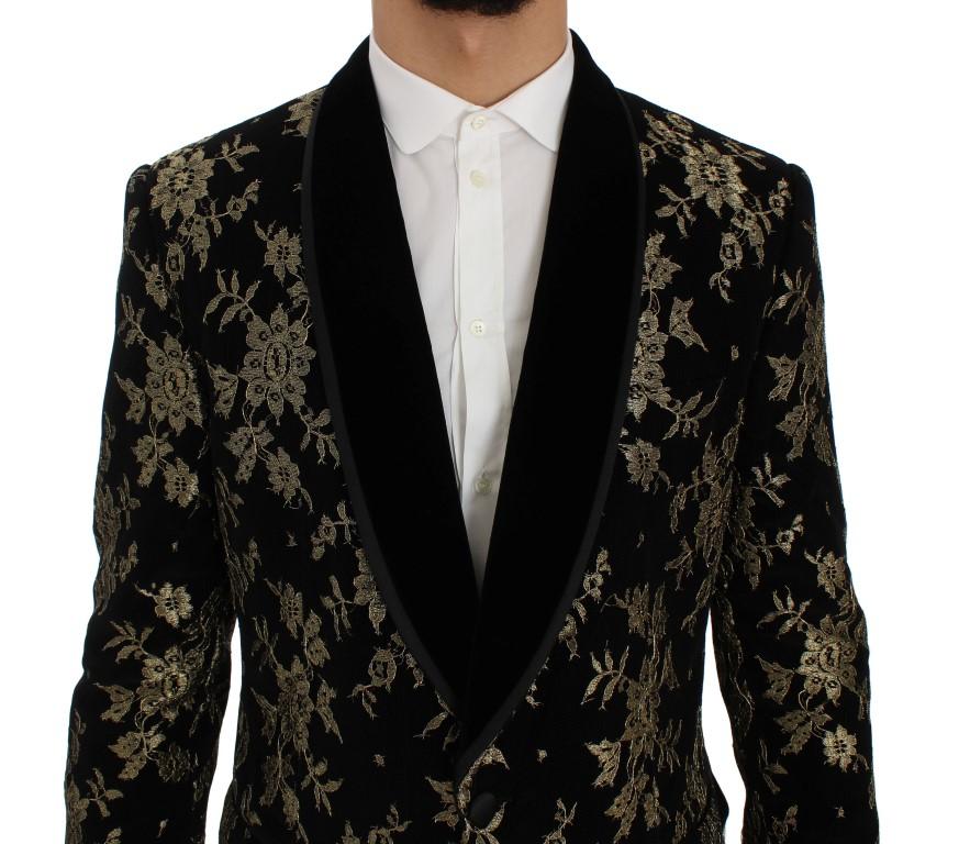 Black Gold Floral Lace Slim Fit Blazer Jacket