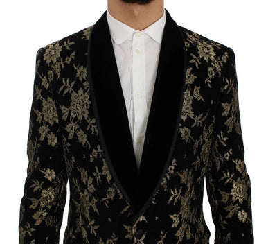 Black Gold Floral Lace Slim Fit Blazer Jacket