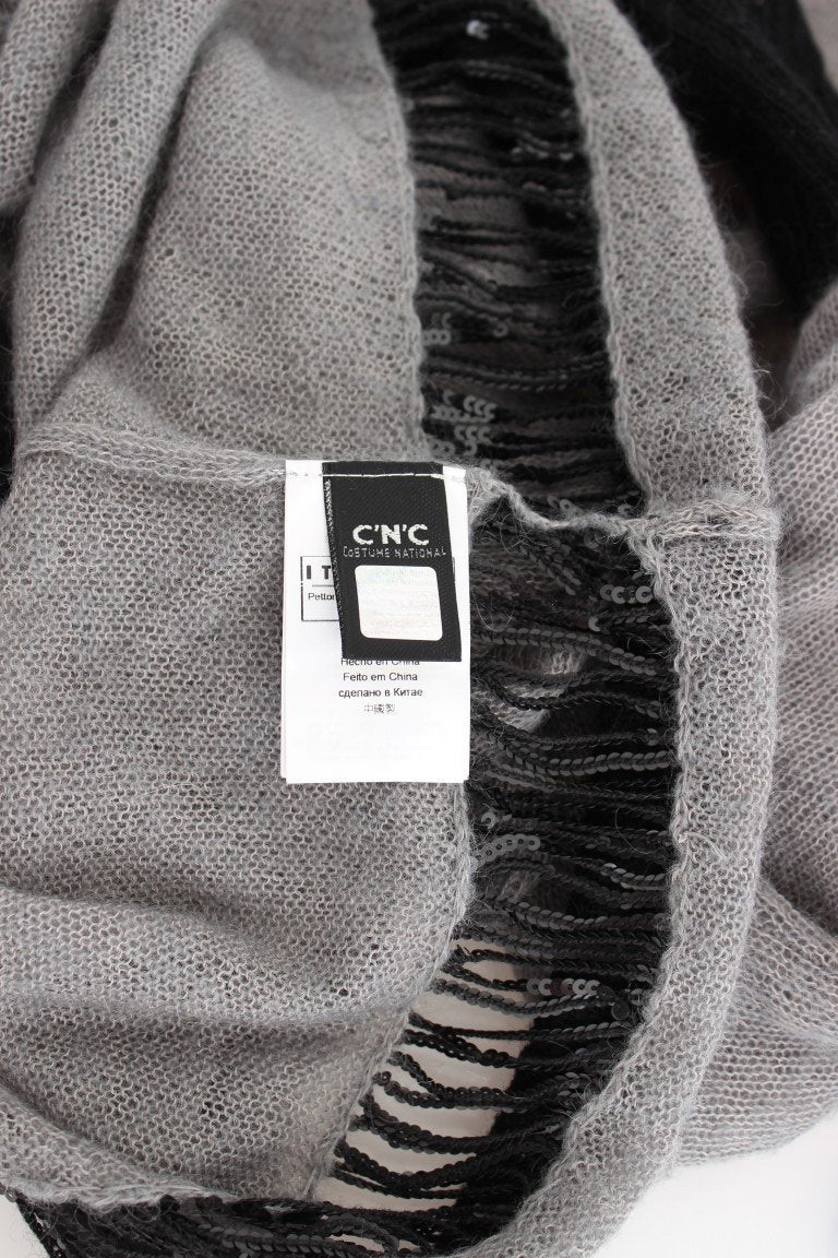 Gray Knitted Embellished Sweater