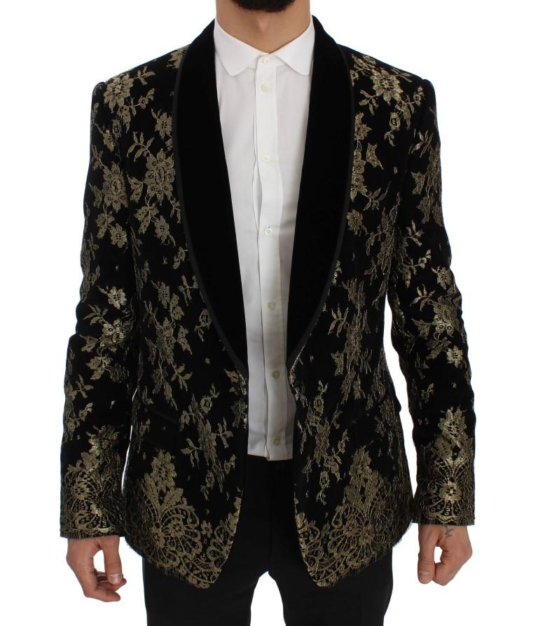 Black Gold Floral Lace Slim Fit Blazer Jacket