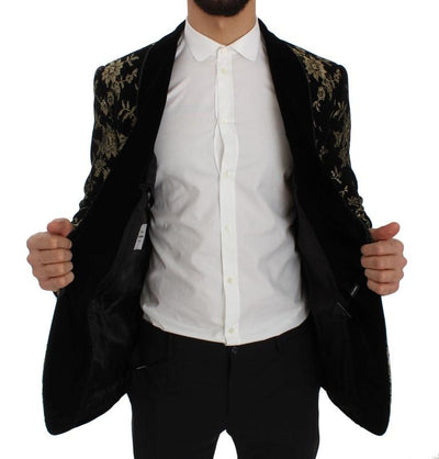 Black Gold Floral Lace Slim Fit Blazer Jacket