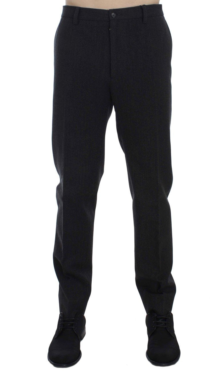 Gray Wool Cotton Slim Fit Pants