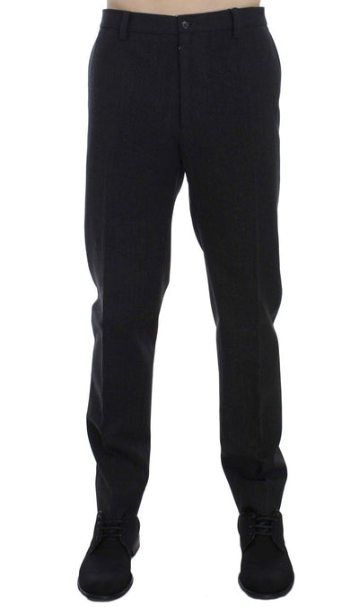 Gray Wool Cotton Slim Fit Pants