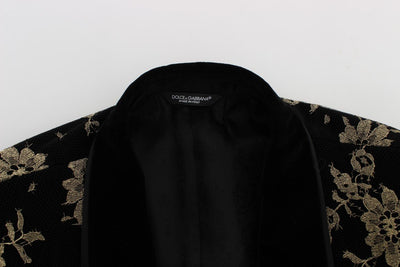 Black Gold Floral Lace Slim Fit Blazer Jacket