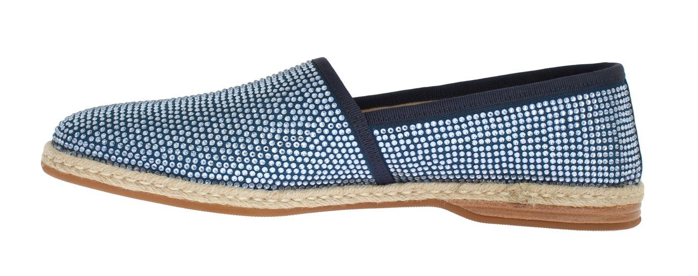 Blue Canvas Swarovski Strass Loafers