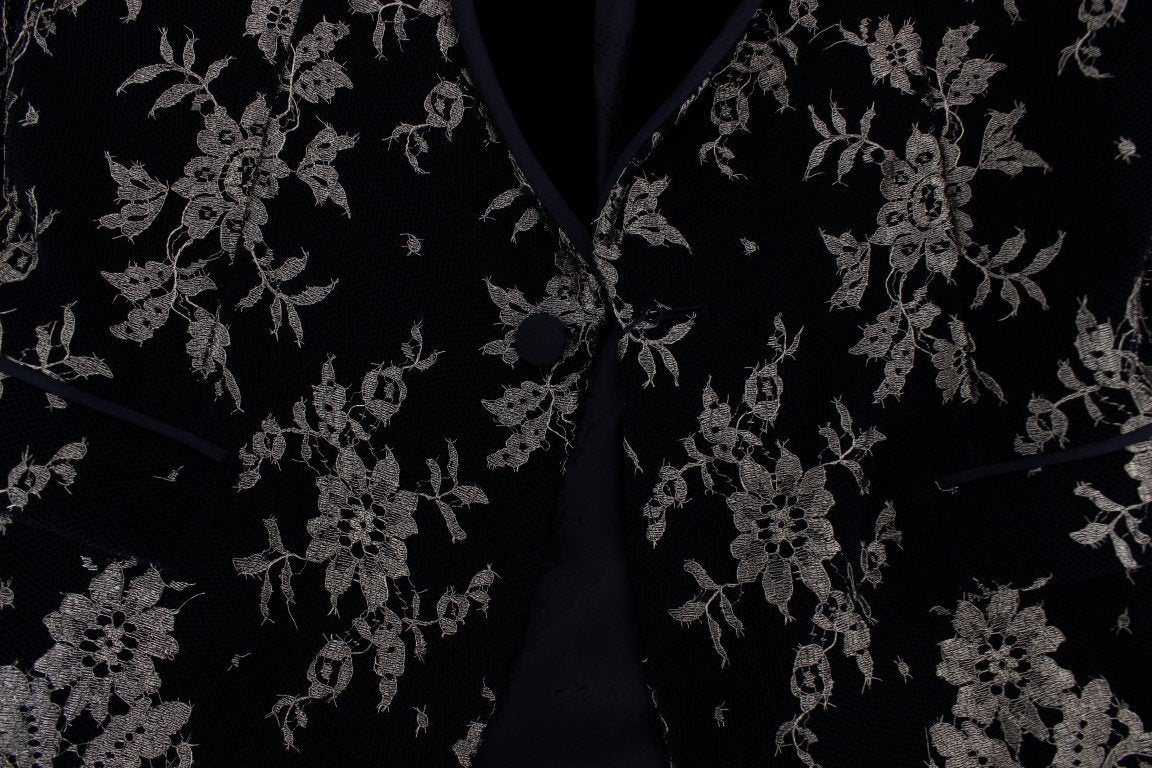 Black Gold Floral Lace Slim Fit Blazer Jacket