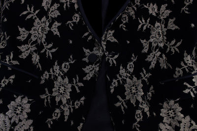 Black Gold Floral Lace Slim Fit Blazer Jacket